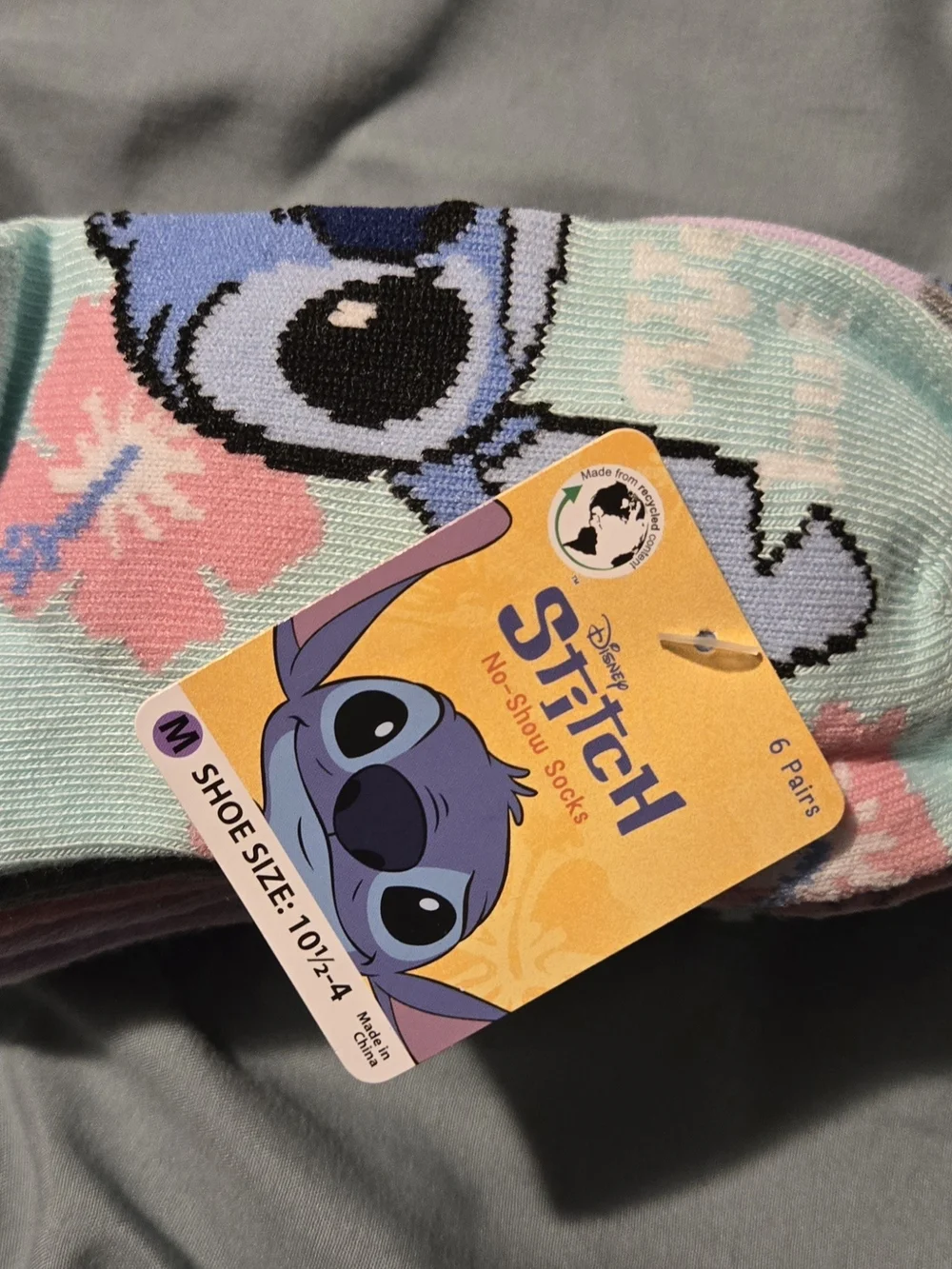 12 Pair Disney Stitch Kids No-Show Socks - Pastel Blue & Pink